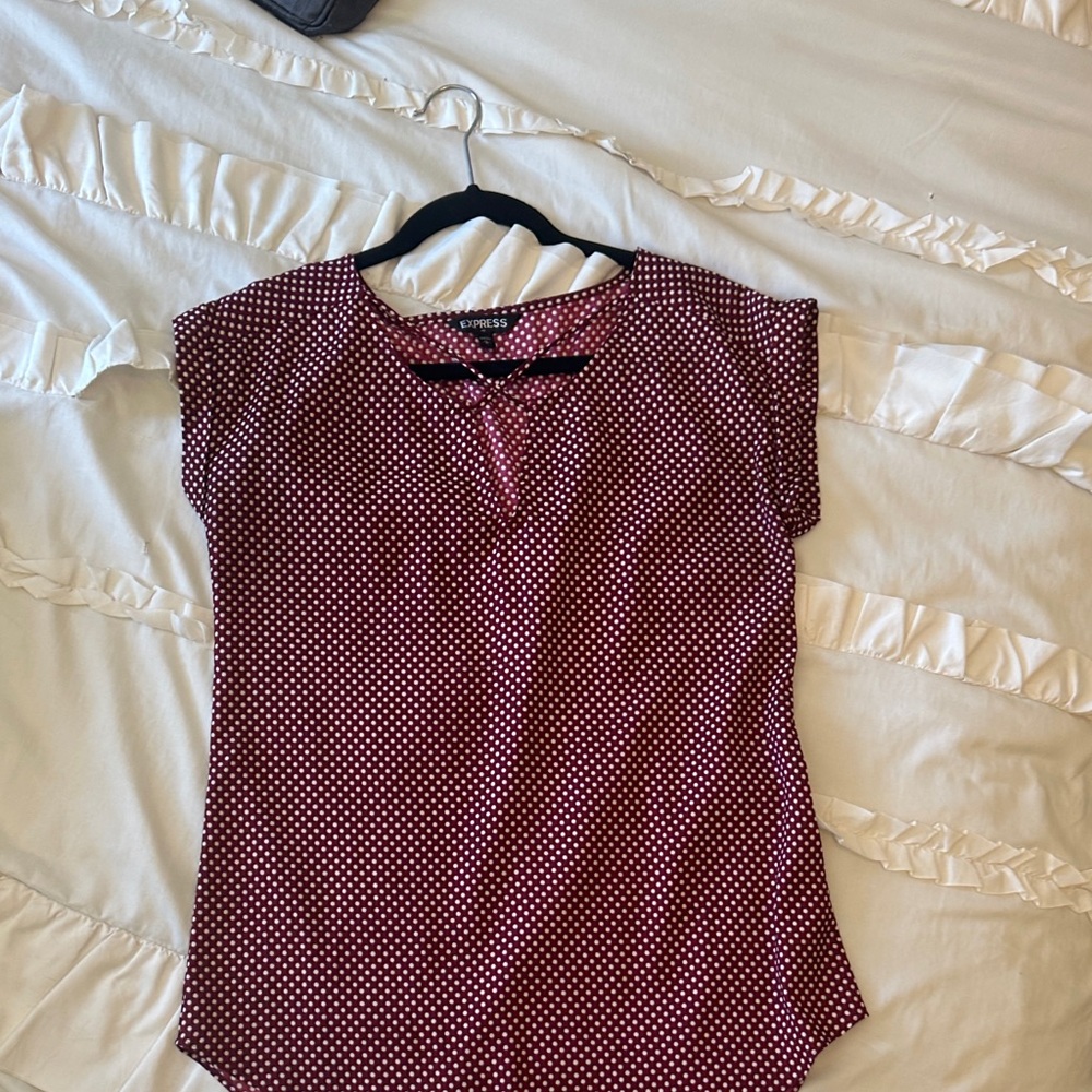 Express Burgundy Polka Dot Blouse